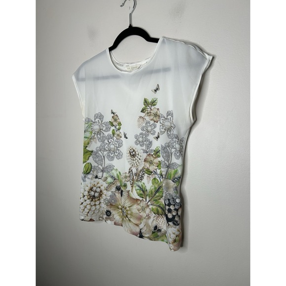 Ted Baker London Women's Lace Overlay Floral Blouse Top White Size 0 - Picture 2 of 9